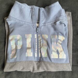 Victoria's Secret PINK Blue and Gray Zip-Up Hoodie